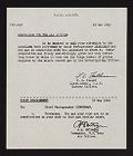 Congratulatory memorandum for photography work aboard the SARATOGA (1945)